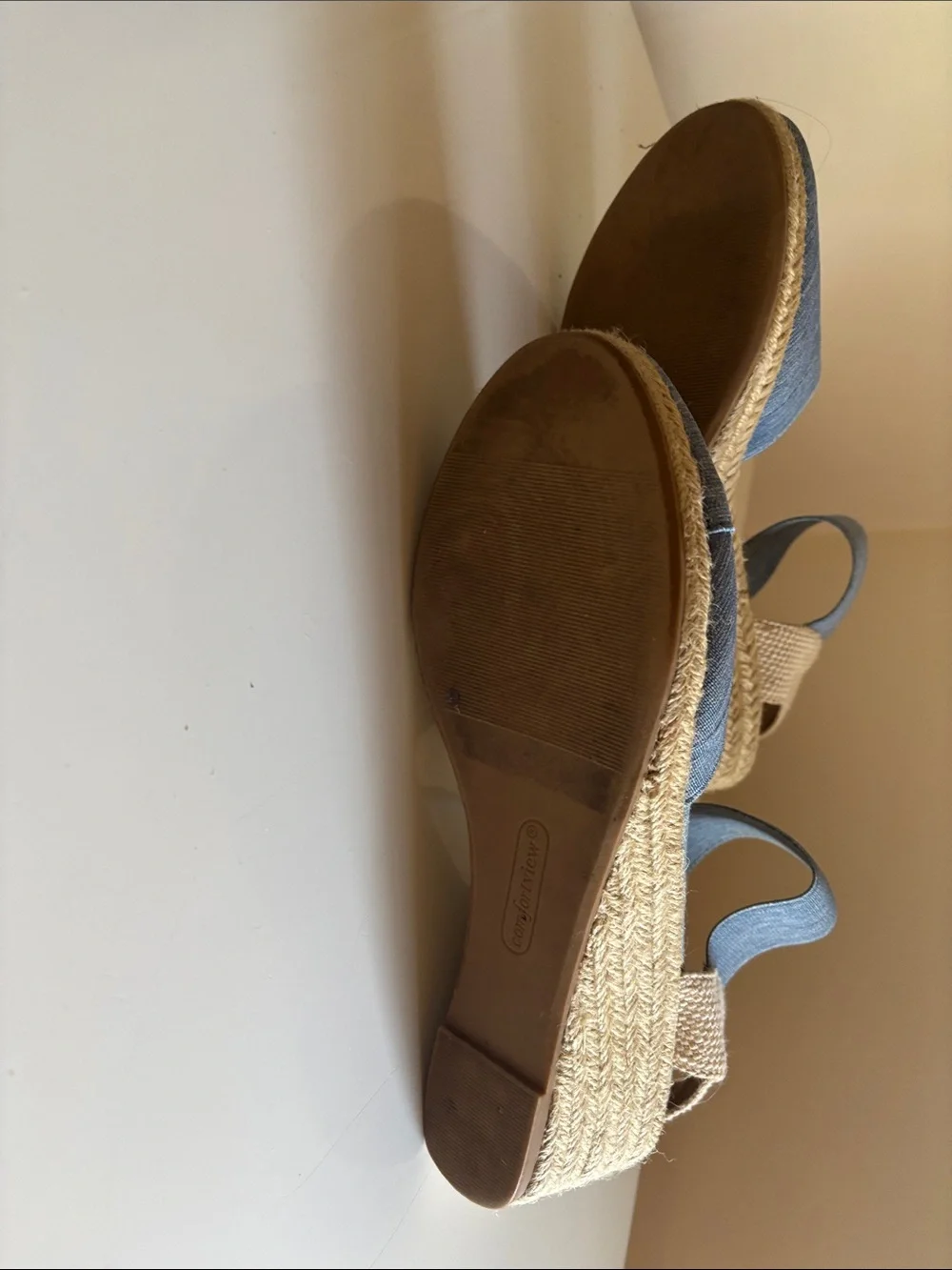 comfortview Chambray Blue Espadrille Wedge Sandals